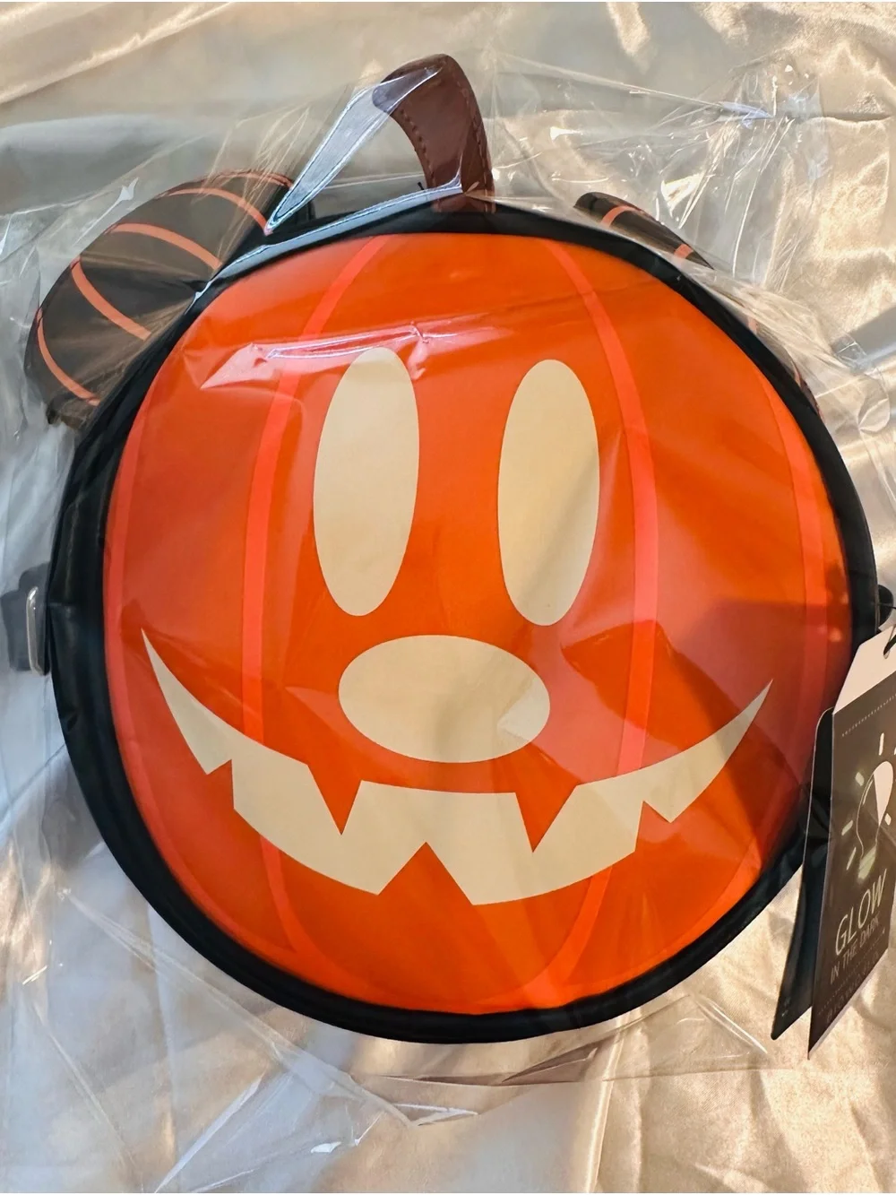 Disney Kids Glow Pumpkin Face Costume Satchel Bag- Black and Orange